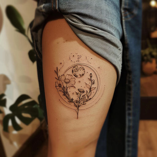 Minimalist line art in a flat Earth tattoo sketch