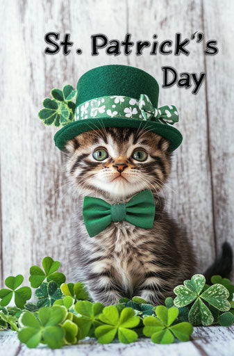 St. Patrick's Day card with cute cat and clovers