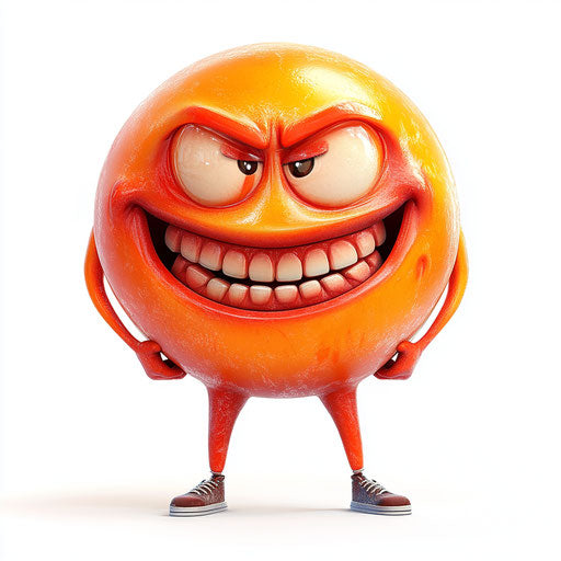 Humorous caricature of an emoji clipart with human traits