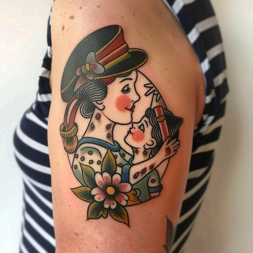 Mother son tattoos with sailor motifs