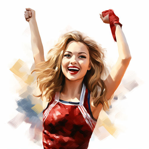 Cheerleader clipart in the style of oil painting, on white background