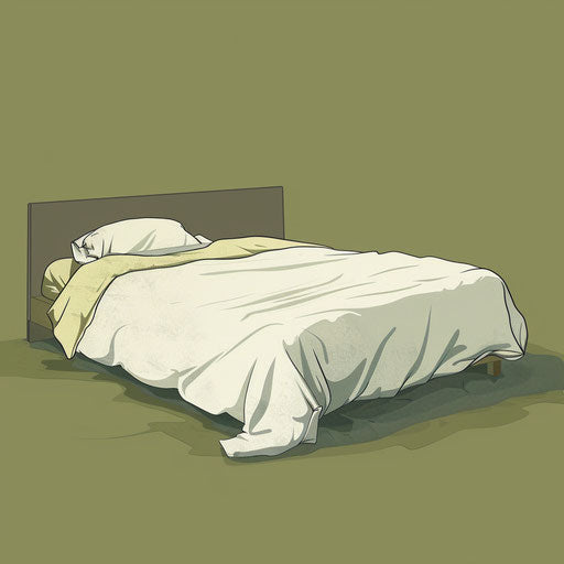 Realistic bed clipart with flat, muted olive background