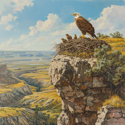 American eagle nesting on cliffside