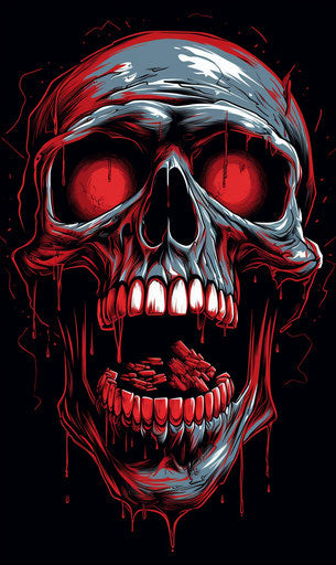 Skull with open mouth, rough-edged 2D animation style