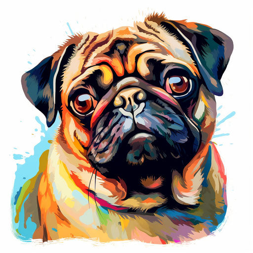 Pug clipart in the style of oil painting, on a white background