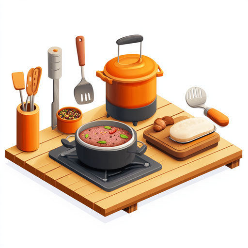 3D Outdoor Cooking Set on flat white background