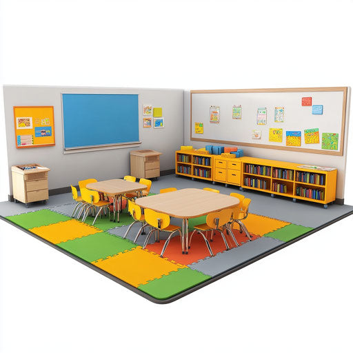 3D Classroom Floor Mats on flat white background