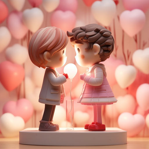 Colorful cartoon of cute kissing figurines
