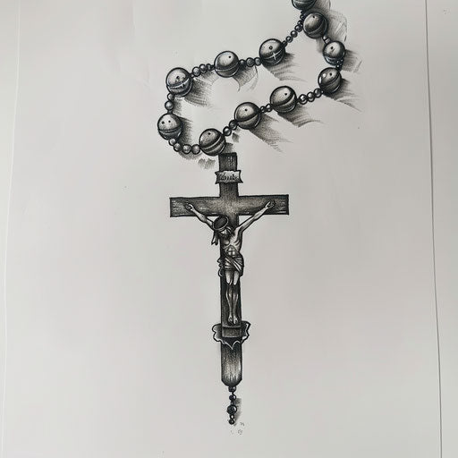 Elegant rosary tattoo sketch