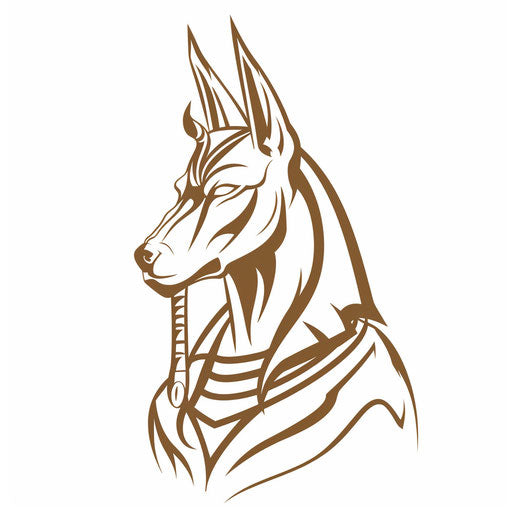Anubis in profile view, elegant stencil outline on white background.