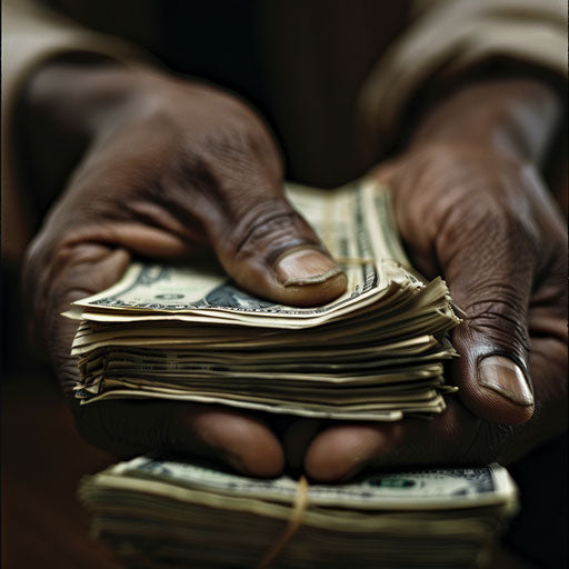 Hands holding a stack of cash, detailed and focused