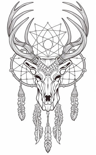 Dream catcher with deer skull and feathers pattern