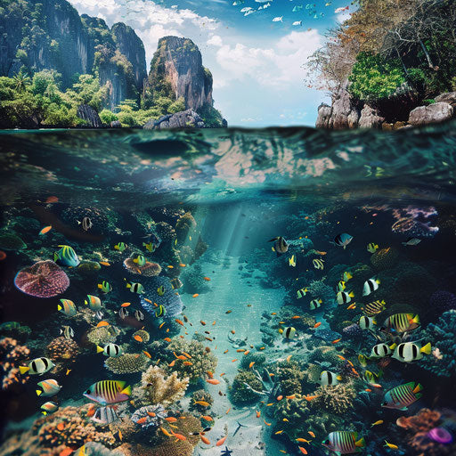 Underwater scene at Railay Beach, Thailand with vibrant marine life