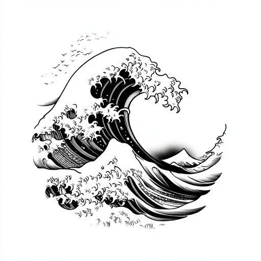 Flat tattoo designs wrist with Japanese wave pattern clipart style