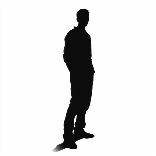 Minimalist silhouette of a person on a white background