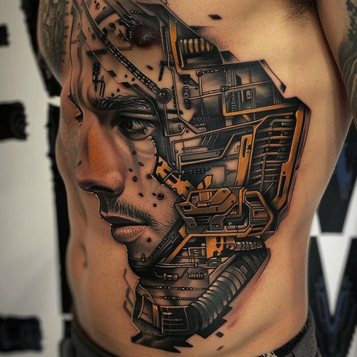 Cyberpunk-inspired stomach tattoos for men