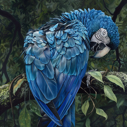 Intimate moment of a Spix's macaw preening its feathers