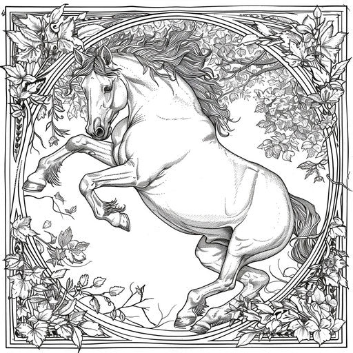 A horse jumping through a hoop