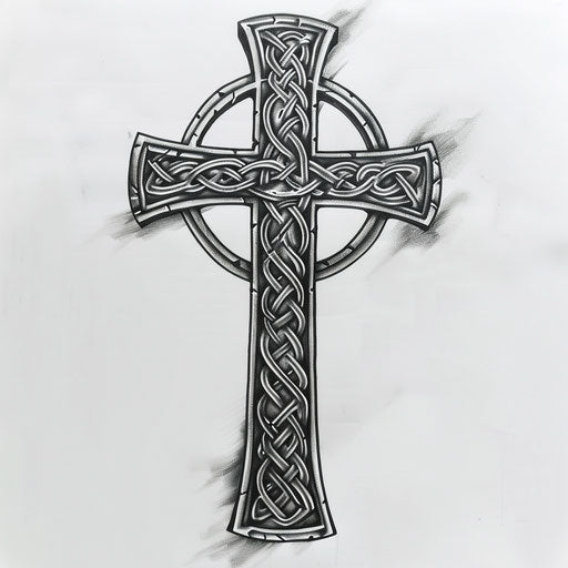 Intricate Celtic cross tattoo design on white background