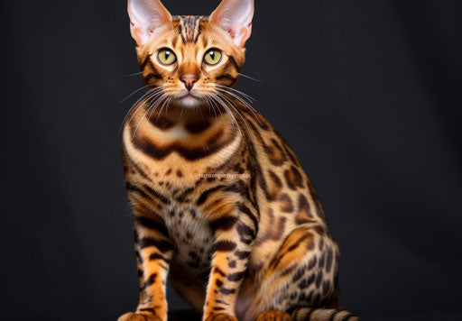 Bengal cat in dark yellow and light maroon tondo style