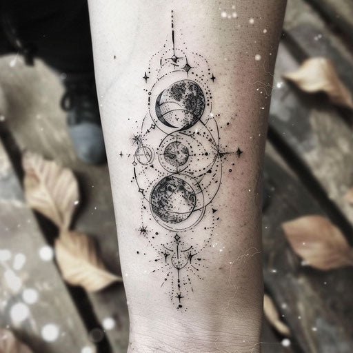 Celestial theme with moons and intertwined constellations