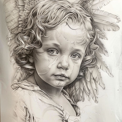 Details and shading of a photorealistic cherub tattoo design