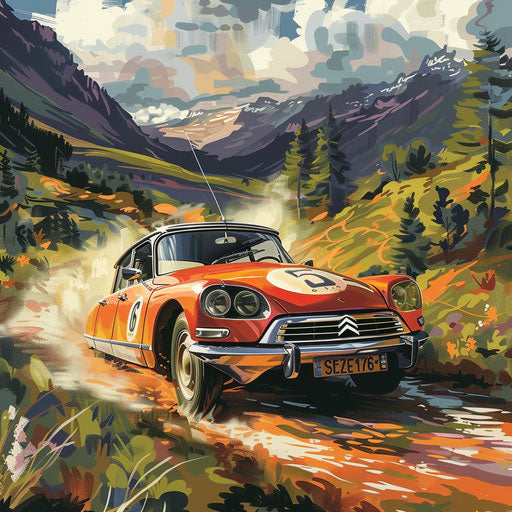 DS 20 with vintage rally livery in historic car rally