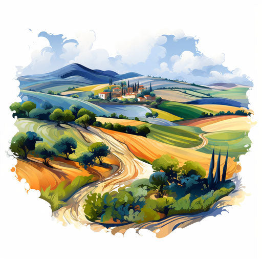 Landscape clipart in the style of Oil painting, on a white background