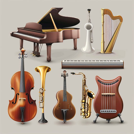 Musical instruments clipart with flat realistic background