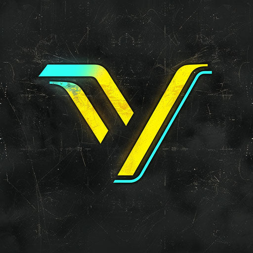 Vintage neon logo in yellow and turquoise on textured black background