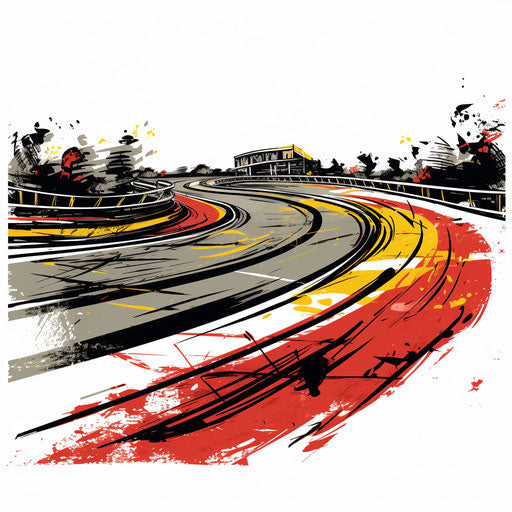 Race track illustration in the style of Chiaroscuro Art