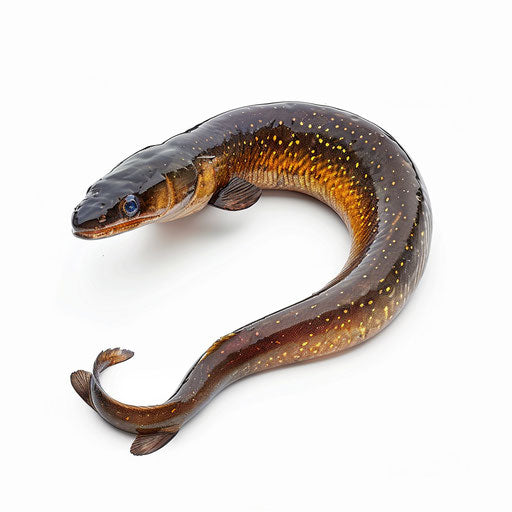 Realistic eel clipart with flat white background, high contrast