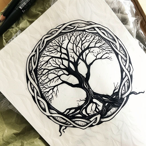 Tribal tree of life tattoo with bold black lines