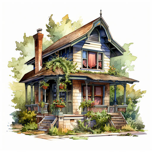 House clipart images in the style of oil painting on white