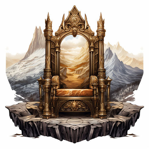 Throne clipart in the style of Oil painting, on a white background
