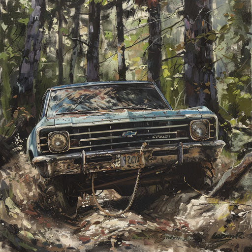 1967 Chevy Bel Air off-road navigating rugged terrain