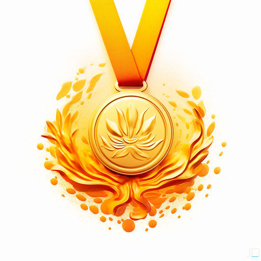Gold medal clipart in the style of Impressionistic Art, on white background
