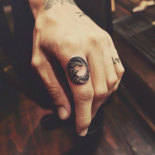 Wedding ring tattoo with Yin and Yang design