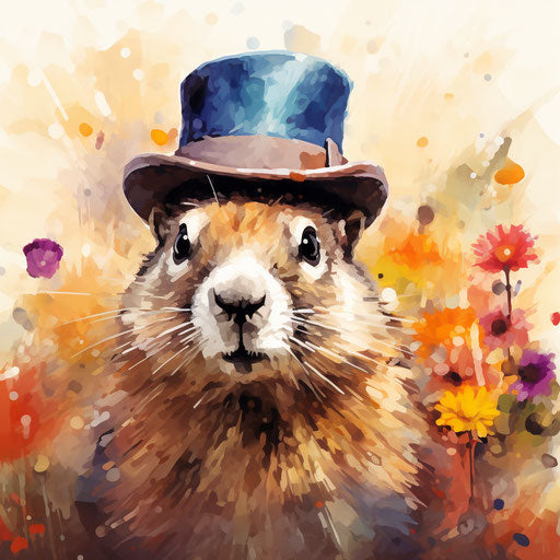 Groundhog illustration in the style of Impressionistic Art, on white background