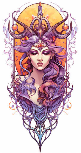 Warrior with deer tattoo and heart sword