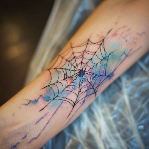 Spiderweb tattoo with watercolor background