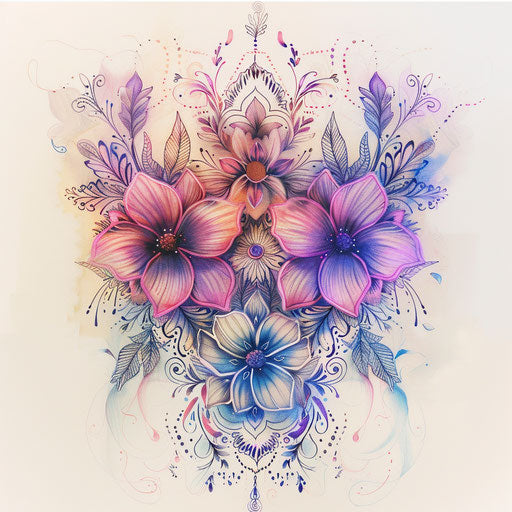 Sketch of delicate lace tattoo with intricate floral motifs and soft pastel colors