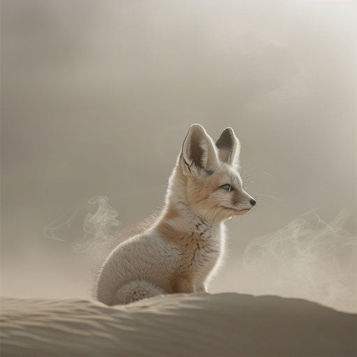 Fennec fox in misty desert morning