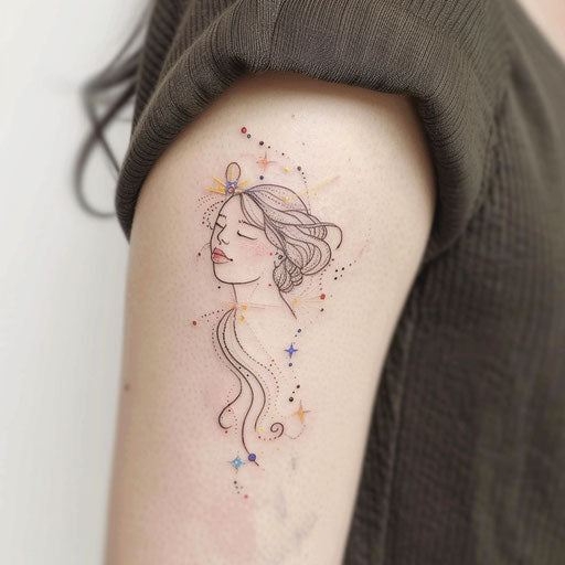 Whimsical sketch of Gemini constellation with magical motifs