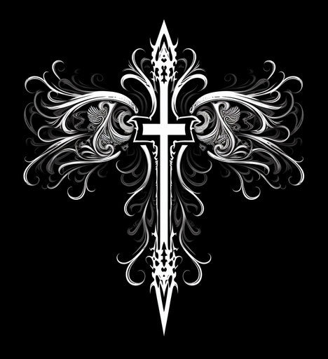 Black and white tribal design with cross wings algeapunk style