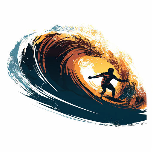 Surfing cartoon in the style of Chiaroscuro Art, on white background