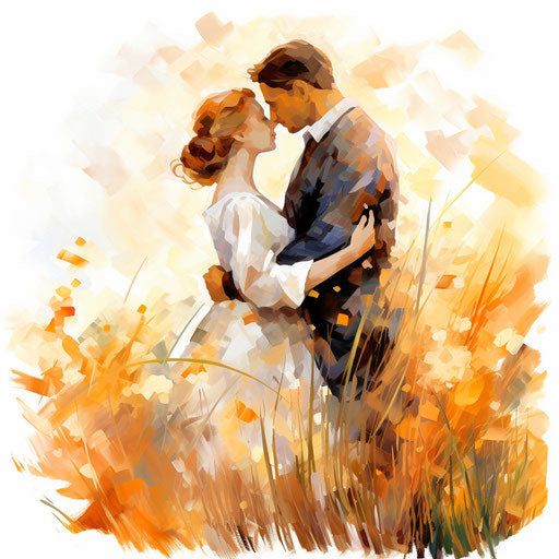 Engagement clipart in the style of Impressionistic Art, on white background
