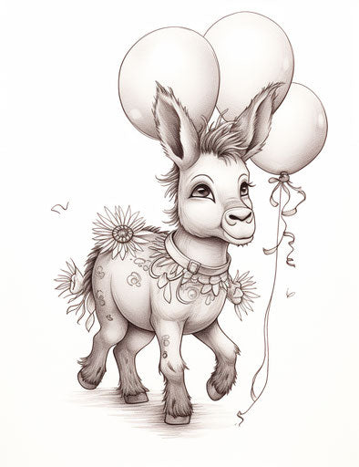 Baby donkey with balloon coloring page