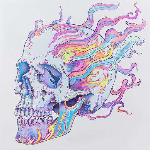 Flaming skull on white background, y2k aesthetic