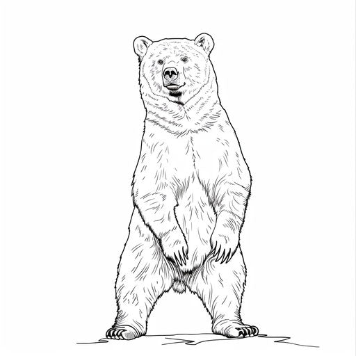 Brown bear standing, coloring book page